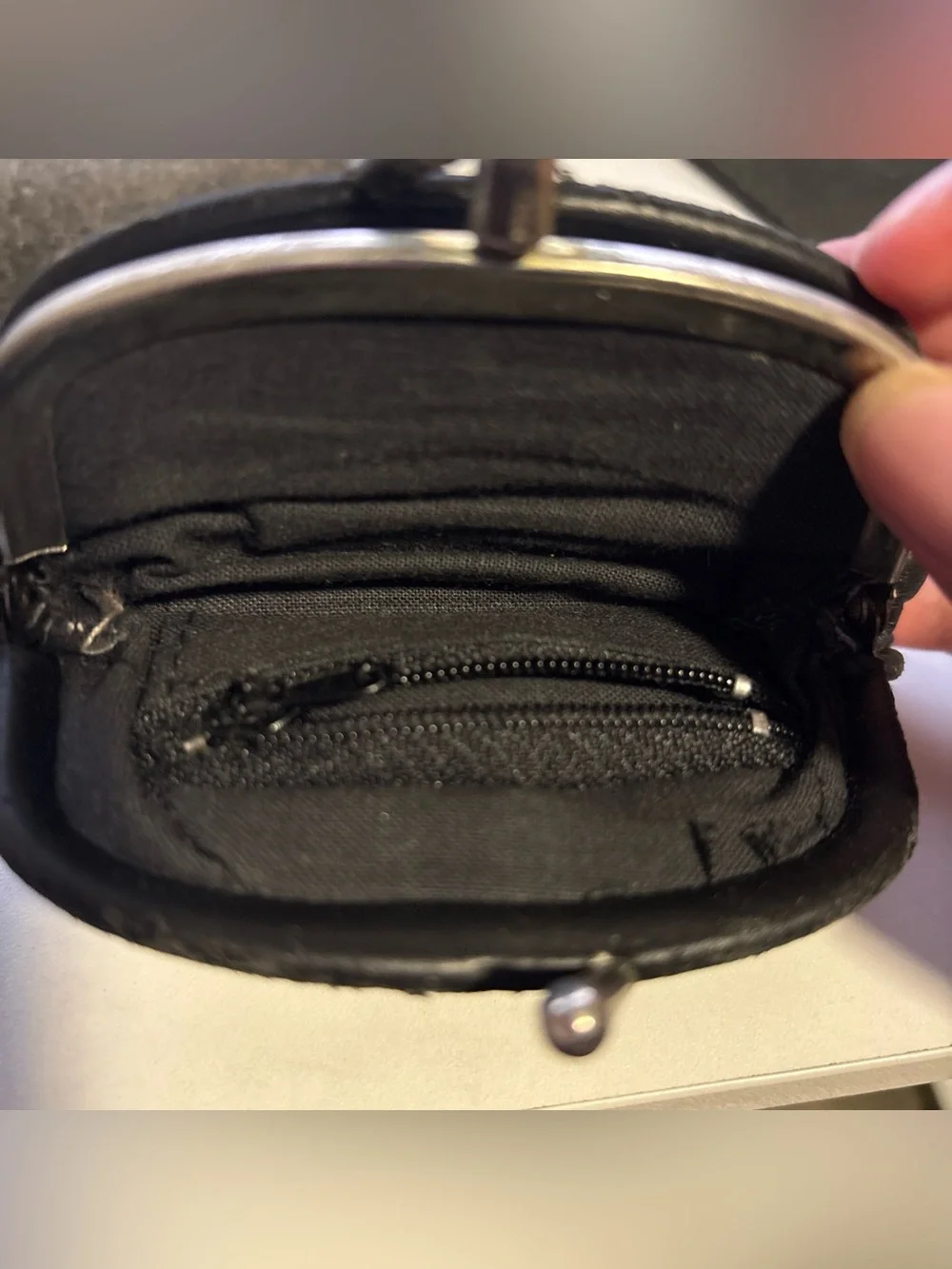 Striped Black Coin Pouch with Clasp Closure
